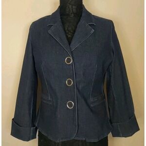 josephine chaus Women Blue Snap Button Collared Denim Blazer Size 12P‎
